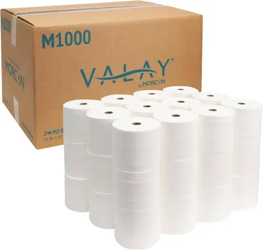 Morcon Compact Small Core Coreless Alternative, Premium Bath Tissue Roll, High Capacity Commercial Toilet Paper 2 Ply, Soft & Absorbent Tissue, 1000 Sheet Toilet Paper Per Roll, 36 Rolls | M1000