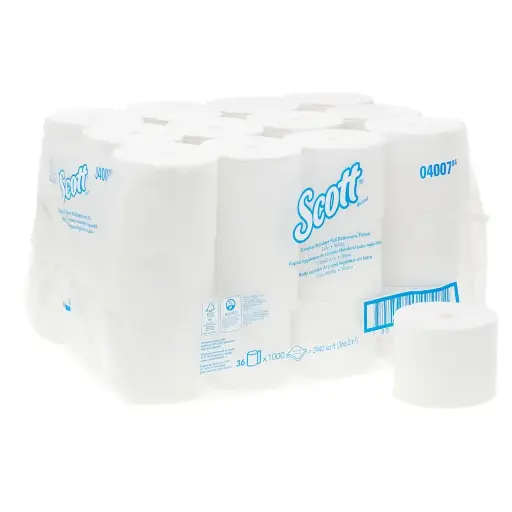 Scott® Essential ™ Coreless Standard Roll Toilet Tissue 4007 - 36 rolls x 1,000 white, 2 ply sheets (36,000 sheets) | 4007