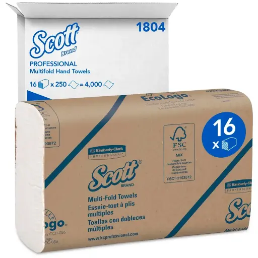 Scott® Multifold Hand Towels 1804 - Z Fold Paper Towels - 16 Packs x 250 White Paper Hand Towels (4,000 total) | 1804